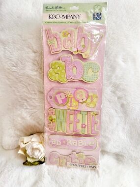 New with tags K&COMPANY CARTON GRIS ADHESIVE 6PC Baby Word Sticker Pack. Pink,